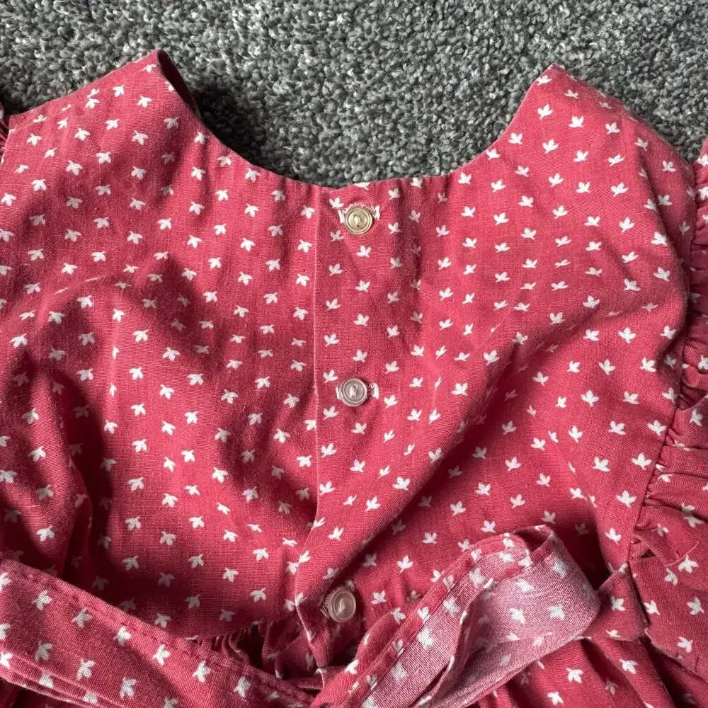 Vintage Toddler Pink Floral Tulip Applique Flutter Sleeve Dress 2T